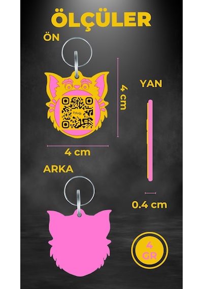 Petjoo 2.Nyan Cat Pembe-Sarı Qr'lı Kedi Künyesi