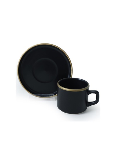 Keramika Mat Siyah Gold Fileli Stackable Çay Takımı 8 Parça 4 Kişilik Siyah - Gold