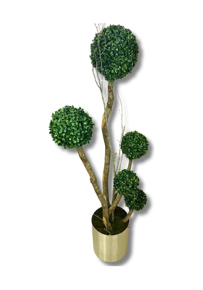 Cihan Çiçekçilik Yapay Ağaç 5 Li Şimşir Top 170 Cm 30x30 Metal Saksı Beyaz- Yeşil