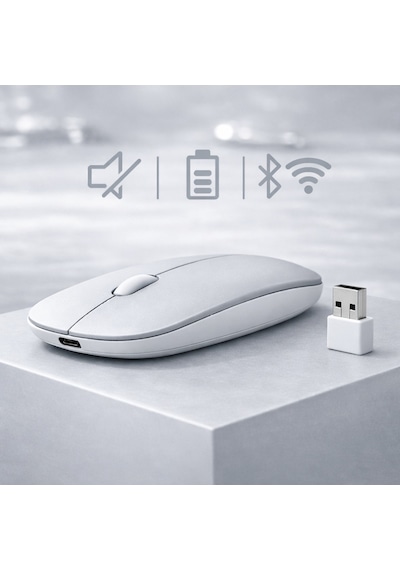 Type-c Şarjlı Bluetooth Mouse Apple Uyumlu MacBook iPad Laptop İnce Gövde Dongle Ve Kablo Dahil 13754