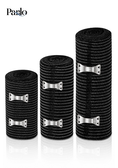 Parlo Siyah Elastik Bandaj 3 Lü Set 10-15-20 Cm %300 Esnek, 4,5 M Ye Kadar Uzayan, Metal Kancalı Bandaj Seti