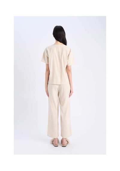 DeFacto Pijama Takımı Keten Kısa Kollu Üst Esnek Belli Alt-Fall in Love E3571AX25SPBG778