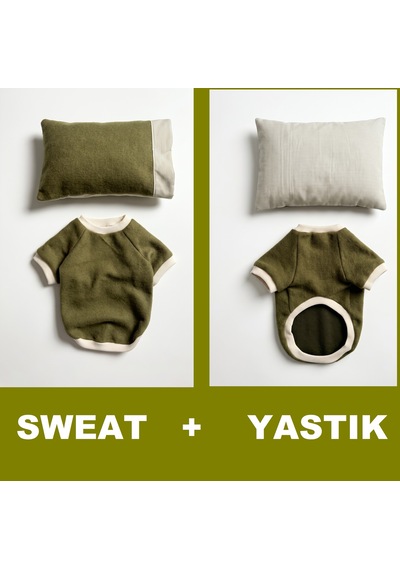 Natura Cozy Pati & Yastık Nefti Yeşil Polar Köpek Sweatshirt Ve Mini Yastık 3 Parça