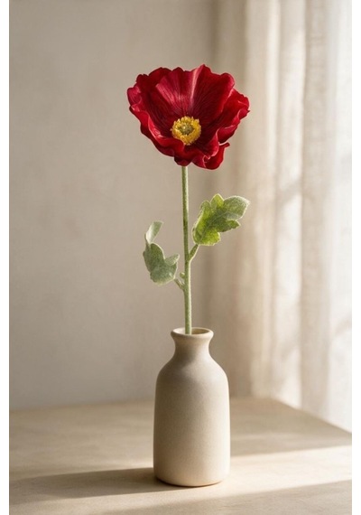 Yapay Çiçek Gelincik Çiçeği Tek Dal Kırmızı Renk 45cm
