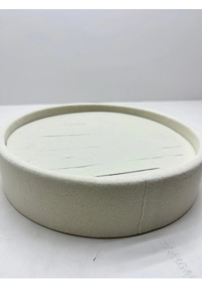 Süet Kumaş Krem Renk 20x20 Cm Yuvarlak Batırmalı Bileklik Kelepçe Tablası Krem