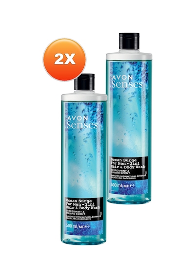 Avon Senses Ocean Surge Nane ve Deniz Kokulu Saç ve Vücut için Erkek Duş Jeli 2 x 500 ML