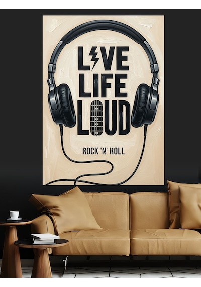Kulaklık Müzik Hayatı Yaşa Dekoratif Kanvas - Mdf Ahşap Tablo