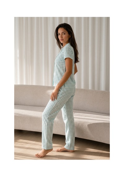 Fit Women Kadın Loose Uzun Paça Pamuk Su Yeşili Pijama Takımı