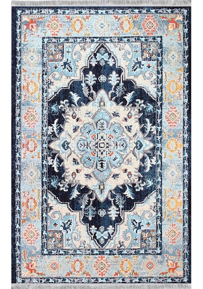 Vintage Desen Modern Halı Dekoratif Kilim Lacivert