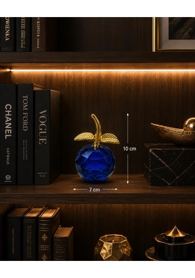 Kristal Cam Dekoratif Elma Biblo Gold Yapraklı Modern Ofis Kitaplık Masa Süsü