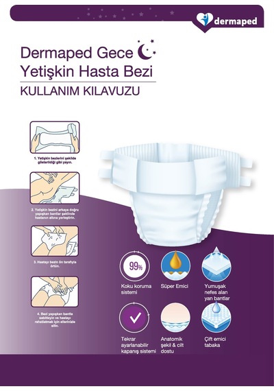 Dermaped Gece Bel Bantlı Yetişkin Hasta Bezi 85-125 CM M 30'lu