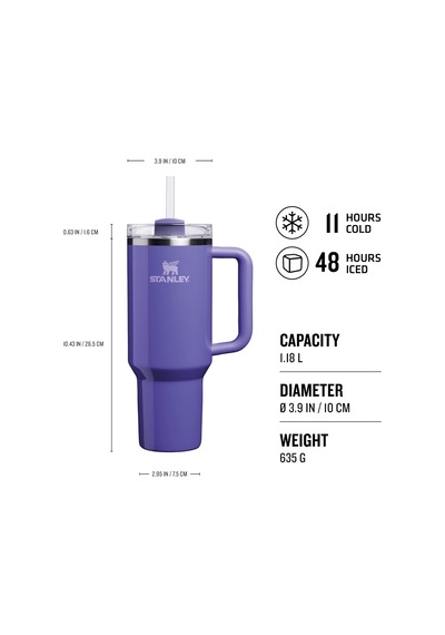 Quencher H2.0 Flowstate Pipetli Termos Bardak 1.18 Litre - Parlak Mor Dahlia Shimmer Paslanmaz Çelik Çok Renkli