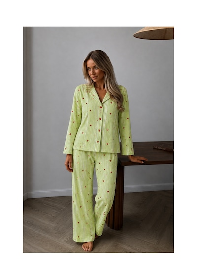 Fit Women Kadın Puantiyeli Ev Giyimi Yeşil Pijama Takımı