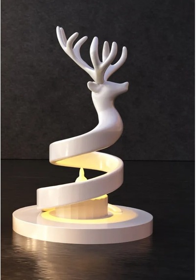 3d Baskı Spiral Ren Geyiği Mumluk Yılbaşı Dekoratif Ren Geyiği Tealight Mum Tutucu - Beyaz Çok Renkli