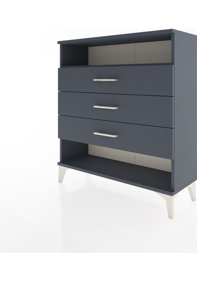 Arges Şifonyer Tek Raflı 3 Çekmeceli 88x30x96 Antrasit-antrasit Antrasit