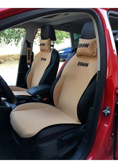 Bmw Nakışlı Ön İkili Oto Koltuk Minderi 2 Adet Boyun Yastığı 2 Ad