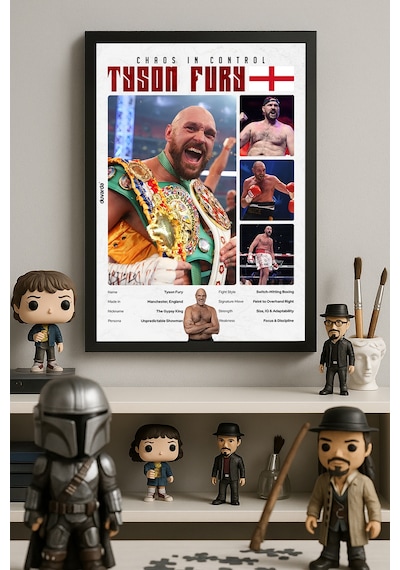 Tyson Fury Boks Siyah Ahşap Çerçeveli Poster, Dekoratif Dövüş Duvar Tablosu