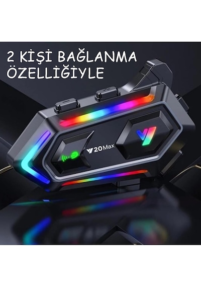 Y20 Max Motosiklet Intercom 2 Kişi Bağlantılı, Bluetooth 5.3, 300 Metre Mesafe 25-30 Saat Kullanım