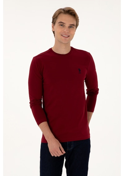 U.S. Polo Assn. Erkek Slim Fit Bisiklet Yaka Bordo Basic Sweatshirt 50307762-VR014