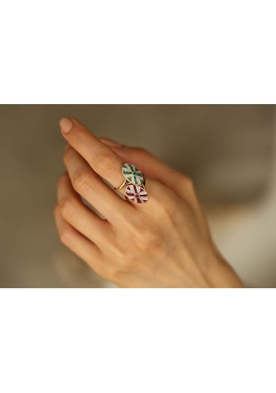 Reis Kuyumculuk T10284 Crest Green Altın Yüzük