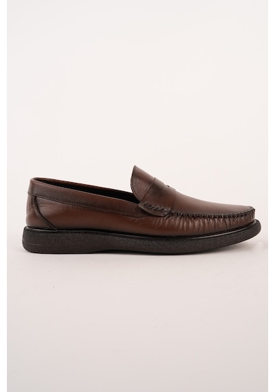 Muggo Gentz Hakiki Deri Rahat Taban Erkek Günlük Klasik Loafer Ayakkabı Kahverengi