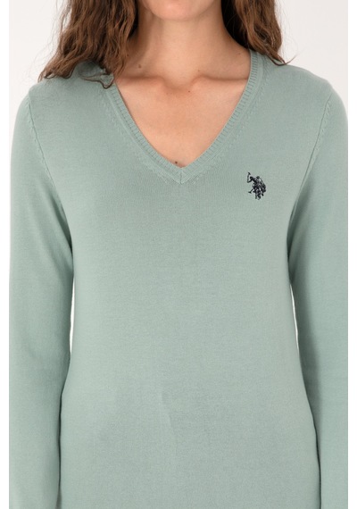 U.S. Polo Assn. Kadın Yeşil Melanj V Yaka Basic Kazak 50313590-VR115