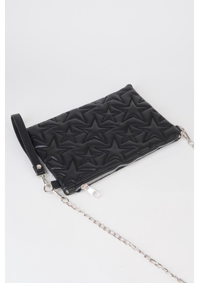 Vivaq Kadın Siyah Yıldız Nakışlı Suni Deri Bilek Ve Zincir Askılı Portföy El Ve Clutch Çanta