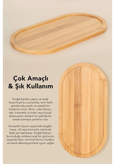 2 Adet Oval Bambu Sunumluk - Yağdanlık Altlığı Sabunluk Standı Kahvaltı Sunum Tabağı Servis Tepsisi Diğer