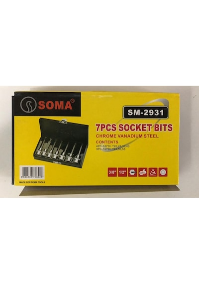 Soma Fix Sm-2931 -7 Parça 3/8" 1/2" Lokmalı Splıne Torx Bıts Set