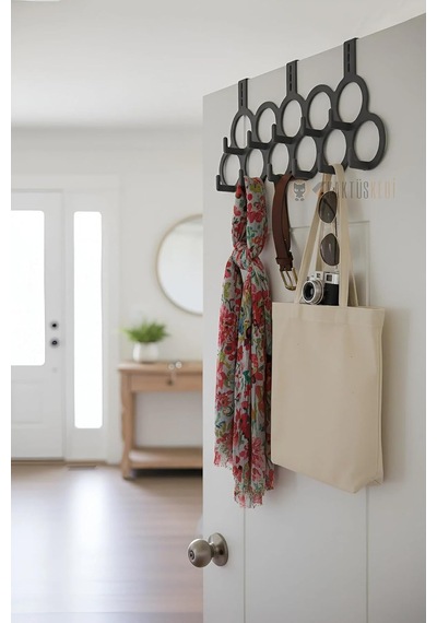 11 Kancalı Kapı Arkası Askılık, Plastik, Gri, 19x45 Cm, Kemer Çanta Eşarp İçin Çok Renkli