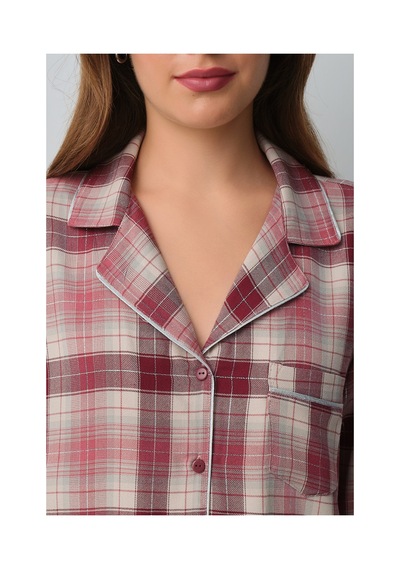 Suwen Siamore Gömlek Yaka Pijama Takımı Wsh10510111651 Pembe
