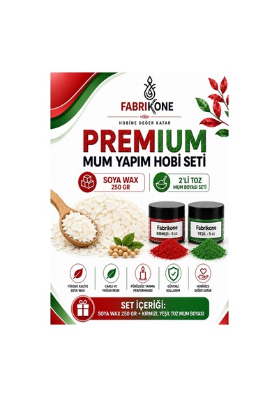 Premium Mum Yapım Hobi Seti - Soya Wax 250 Gr - 2'li Toz Mum Boyası Seti - Kırmızı, Yeşil Bkfabsw2502ky Karışık