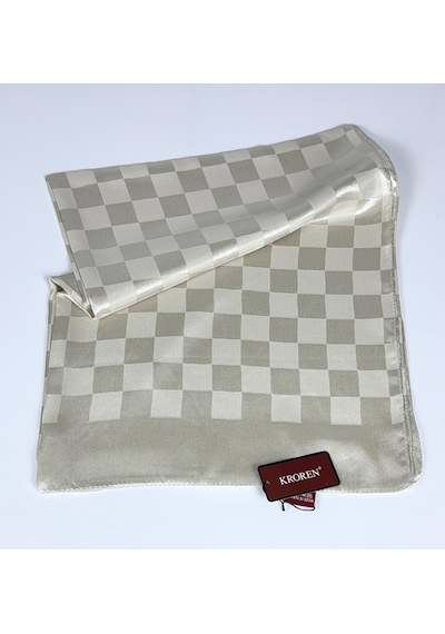 Kroren Krep Jakarlı Dama Desen Şal - 70 X 190 - 7379 Taş