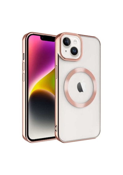 Apple Uyumlu iPhone 14 Kılıf M-safe Wireless Şarj Özellikli Zore Setro Silikon Rose Gold