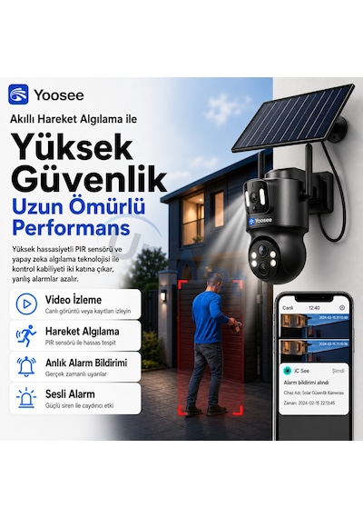Uninet Wifi Solar Güvenlik Kamerası Güneş Panelli, Gece Görüşlü, Hareket Algılamalı, Çift Yönlü Ses Özellikli