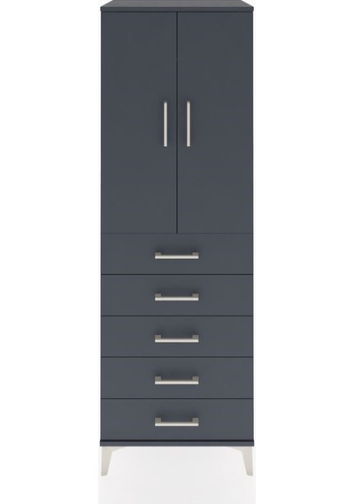 Hyperion Dolap Tek Raflı 5 Çekmeceli Tek Askılı 60x44x182 Ant... Antrasit