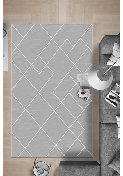 West Home Dijital Baskı Yıkanabilir Kaymaz Taban Gri Salon Halısı Mutfak Halısı Yolluk Wh 533 Grey