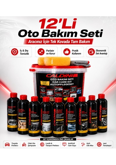 Caldini 12 Li Oto Bakım Ve Temizlik Seti Kovalı Profesyonel Araç Bakım Paketi