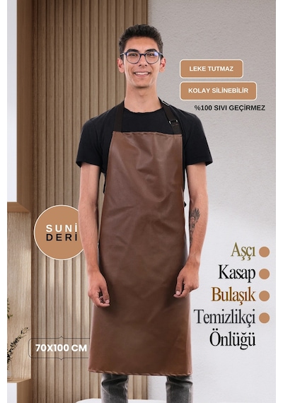 Suni Deri Su Geçirmez Bulaşıkçı Önlüğü Aşçı Önlüğü Kasap Önlüğü Temizlikçi Önlüğü Kahverengi