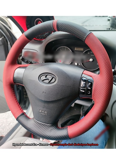 Hyundai Accent Era Araca Özel Direksiyon Kılıfı Karbon Kırmızı N
