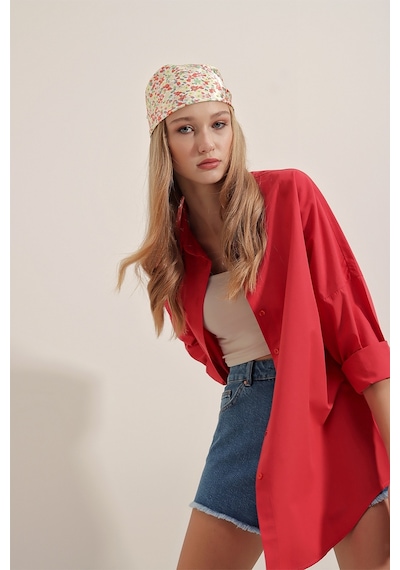 Bigdart 3900 Oversize Uzun Basic Gömlek - Kırmızı 001