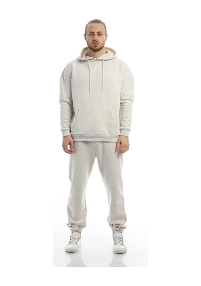 Polostate Erkek Kapüşonlu Kanguru Cepli Sweatshirt Kar Melanj