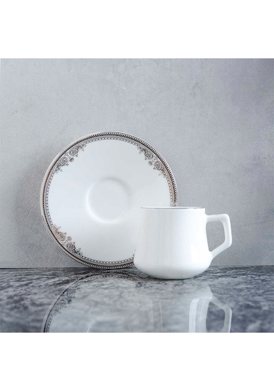 Evaliza Versailles Platin Double 12 Parça 6 Kişilik Kahve Fincan Takımı 130 Ml Platin