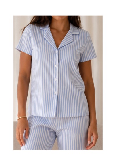 Fit Women Kadın Loose Uzun Paça Pamuk Mavi Pijama Takımı