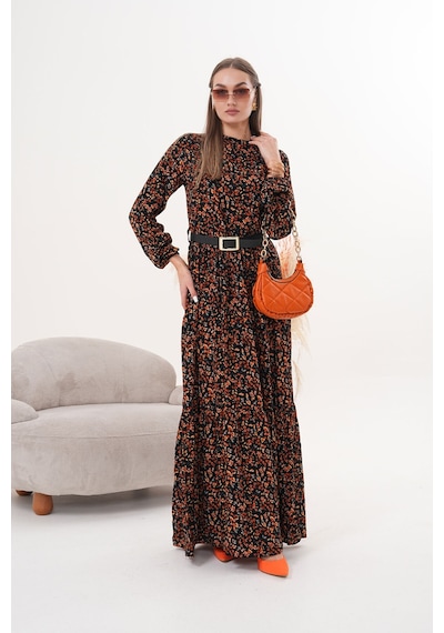 Polologin Butik Çiçekli Viskon Elbise Kırmızı