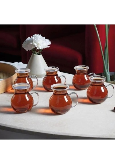 Keyfi Ala Borosilikat Cam Çay Bardağı Seti, 200ml, 6'li, Termisil Kupa, Şık Ve Dayanıklı 12 Çok Renkli