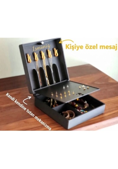 Kişiselleştirilebilir İsme Özel Siyah Takı Organizajeri Ve Mücevher Kutusu