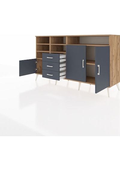 Kronos Konsol 7 Raflı 3 Çekmeceli 3 Kapaklı 176x59x99 Çam-antrasi Çam-antrasit