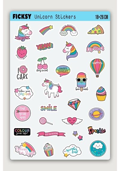 Unicorn Tek Boynuzlu At Sticker Seti - 30 Adet Etiket Çıkartma Diğer