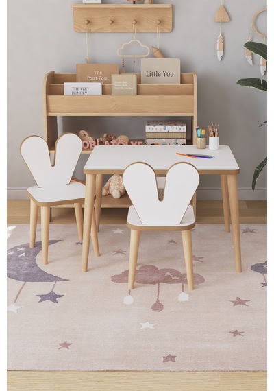 Çocuk Oyun Aktivite Masası 60x45 Cm 2 Sandalyeli Çocuk Çalışma Masası Çok Renkli